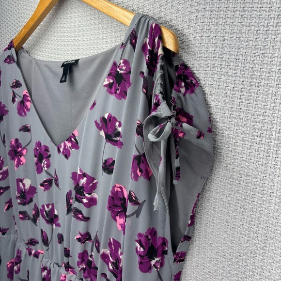 Torrid Floral Print Tie Sleeve Chiffon Skater Dress Plus Sz 2 Gray/Purple Mini - Picture 6 of 10